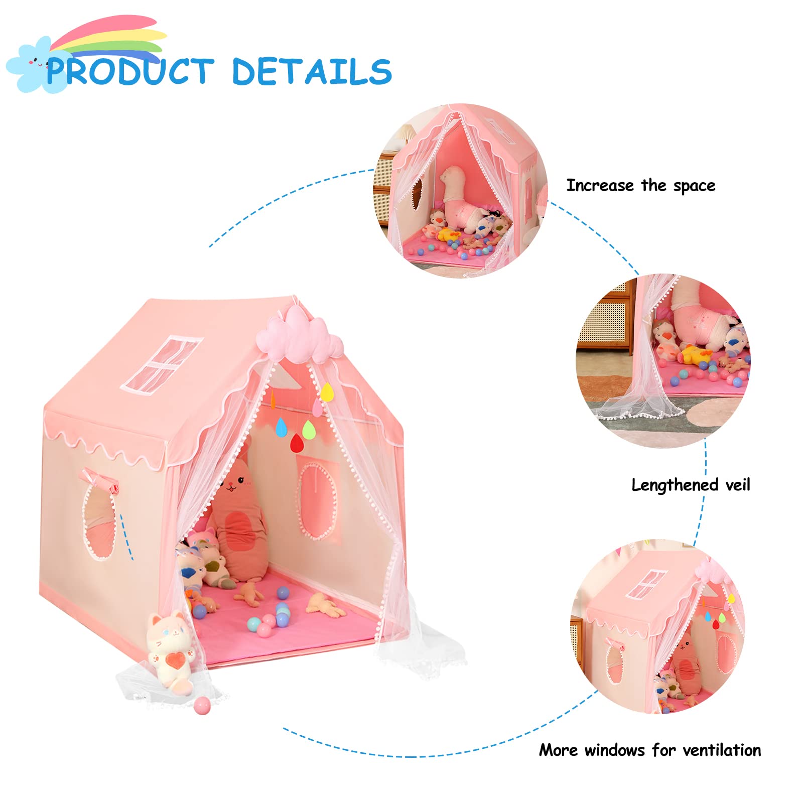 Tenda Gioco Castello Principessa Per Bambine - Casa Pieghevole Con Borsa Trasporto Per Interni Ed Esterni, Regalo Compleanno E Natale - Foto 6