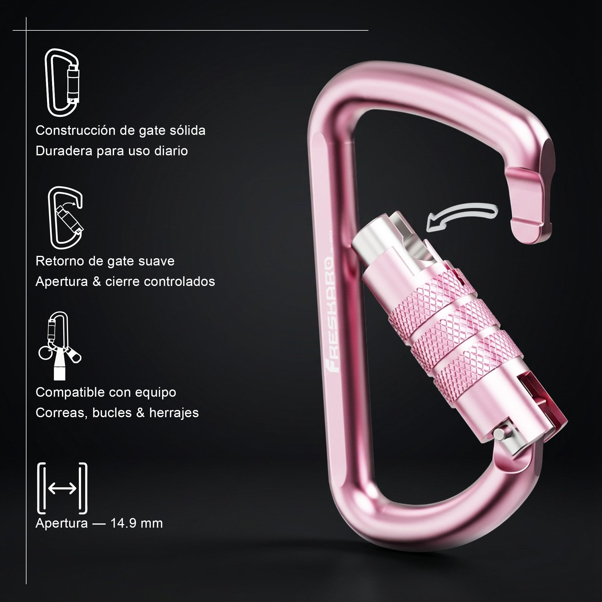FresKaro Nuevo 2pcs Giro Cierre Mosquetón Clips, Clasificación de Peso 1224kg, Mosquetones de Aluminio Auto-Lock, para Las Hamacas, Columpio de Yoga, Cámping, Llavero, Perros Seguros