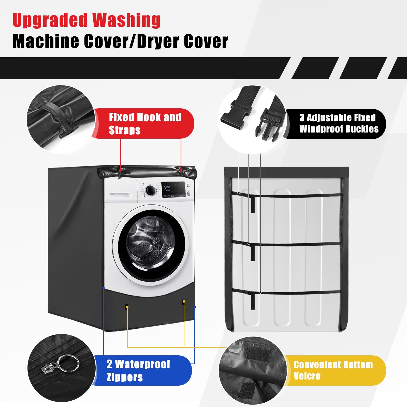 Lot de 2 housses de machine à laver à chargement frontal en tissu Oxford 420D très résistant pour lave-linge et sèche-linge