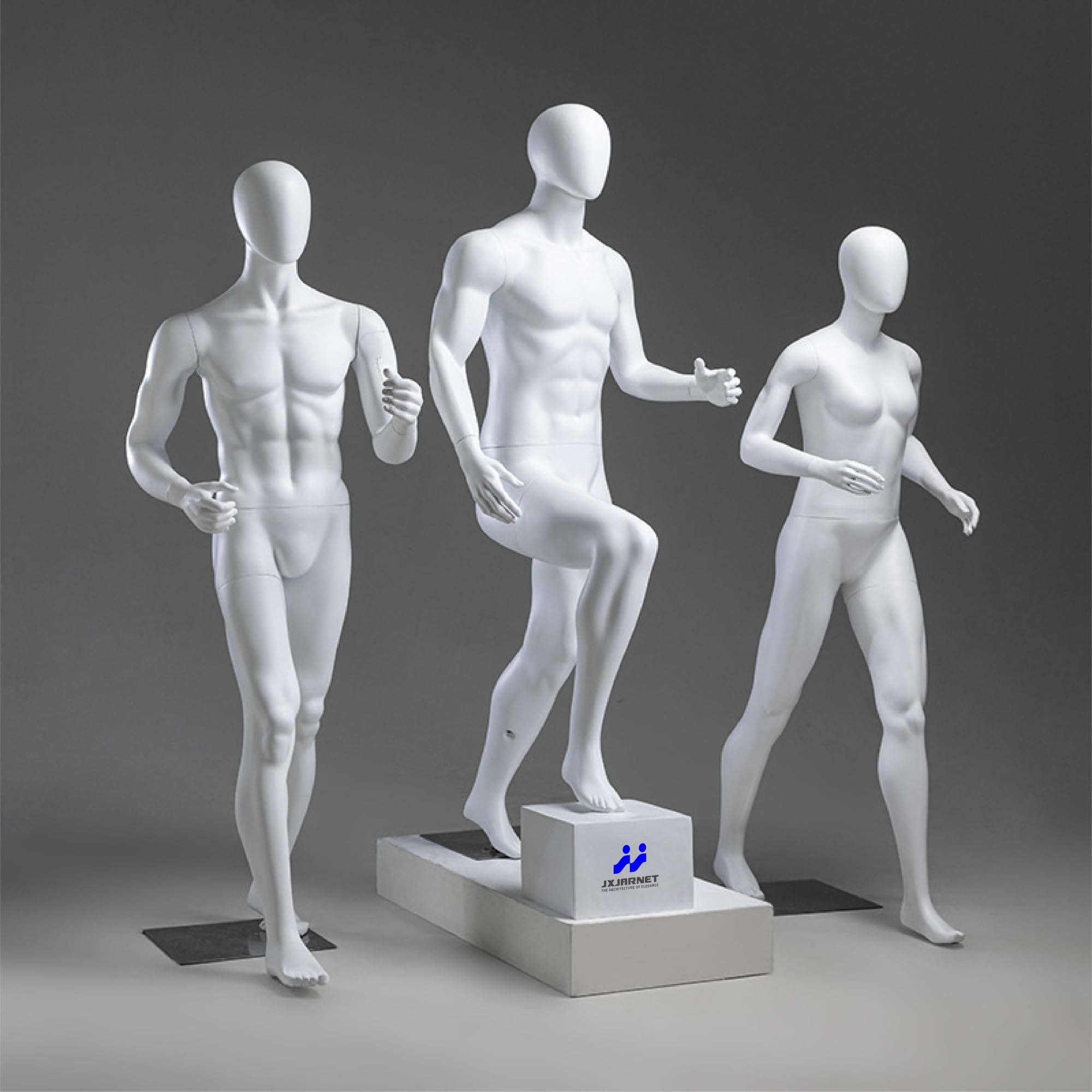 Manichino da Escursionismo Corpo Intero, Espositore Sportivo in Vetroresina (FRP) Bianco e Grigio, Abbigliamento Outdoor Uomo e Donna(Grey,Climb 1 Male)