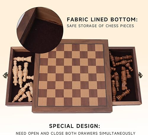 Vista 59 de GSE Games & Sports Expert Juego de ajedrez de madera de 15 pulgadas, juego de tablero de ajedrez plegable con ranuras de almacenamiento de piezas