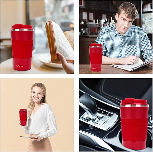 Miniatura 6 de kaforto Taza de viaje de café aislada de 16 onzas, taza de café al vacío de acero inoxidable, a prueba de fugas, con tapa de rosca, vaso de café de