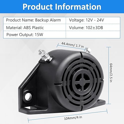 Vista 4 de CarBole Alarma de marcha atrás, resistente 105 dB 12 V-24 V CC, alarma de advertencia inversa profesional con tono de sonido muy fuerte