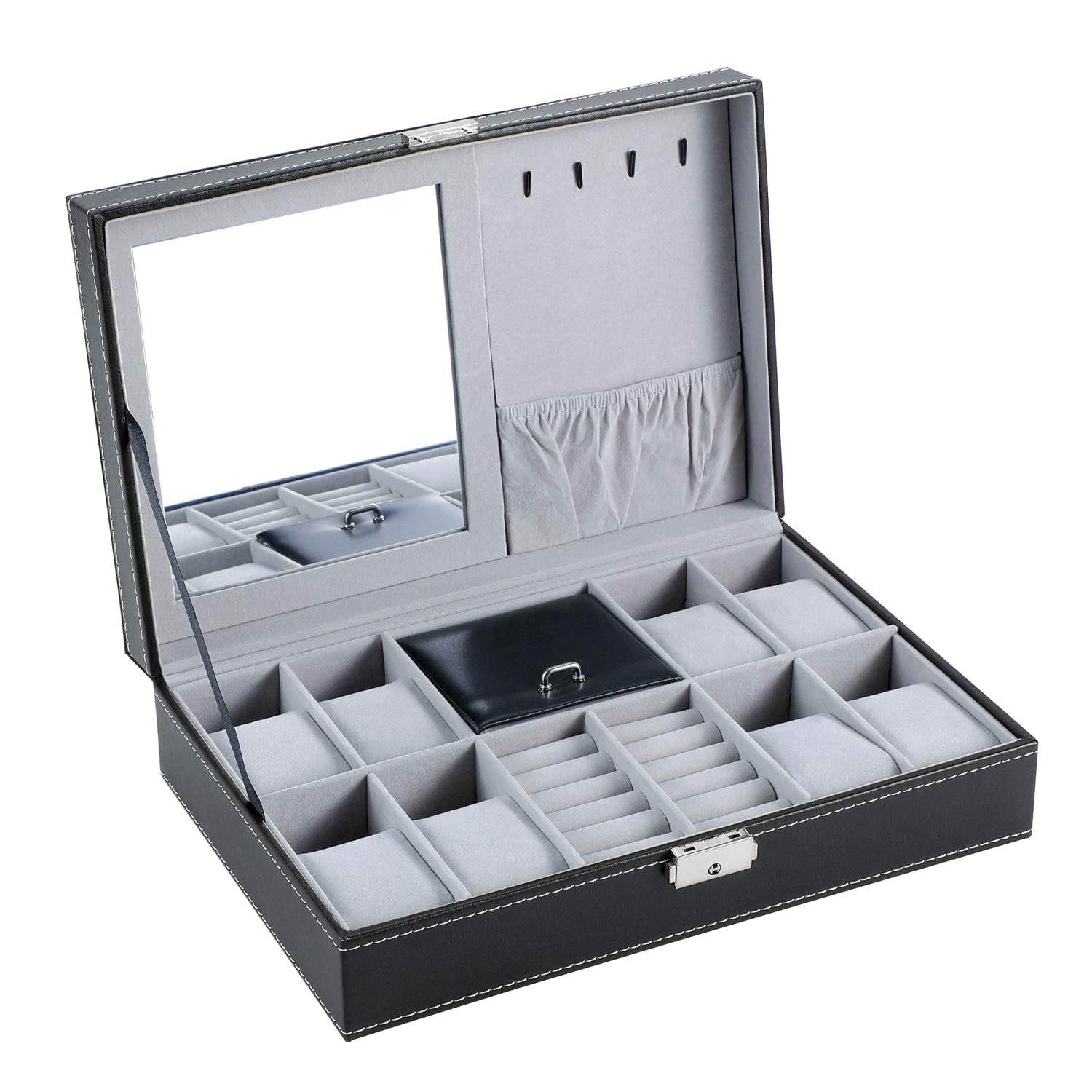 Breewell Wrist Watch Display Box Storage Holder, Watch Case, Watch and Sunglasses Organizer for Men, Jewelry Dispay Watch Box (8 Watch Box with Jewellery) (B0CCNKTYWQ) Amazon Price History, Amazon Price Tracker