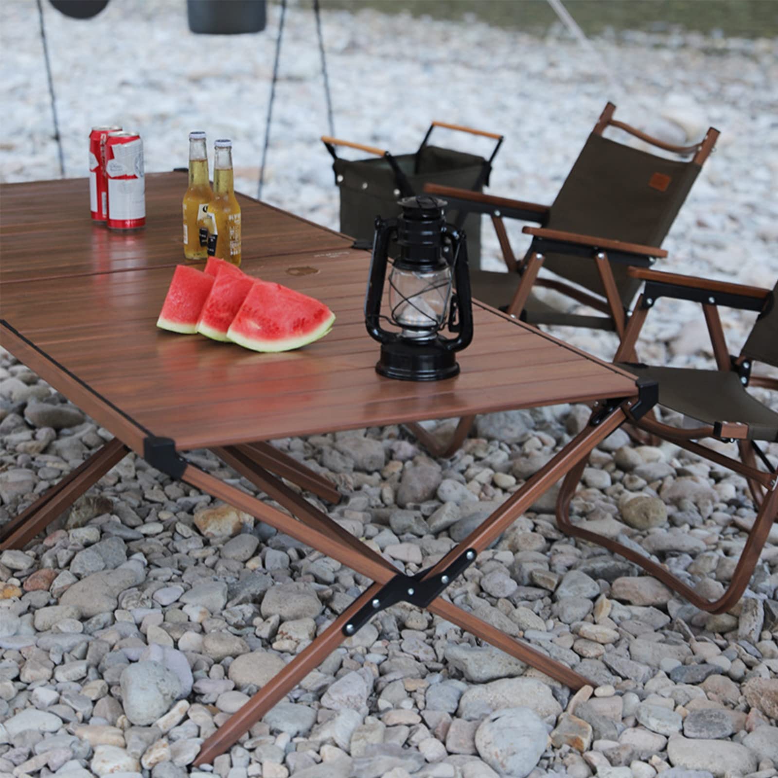 Table de Camping Pliante en Aluminium Roll UpTable Portable Stable Pique-Nique Fournitures de Plein Air Meubles en Grain de Bois pour BBQ Backyard Party,Wood,S(Length89cm)