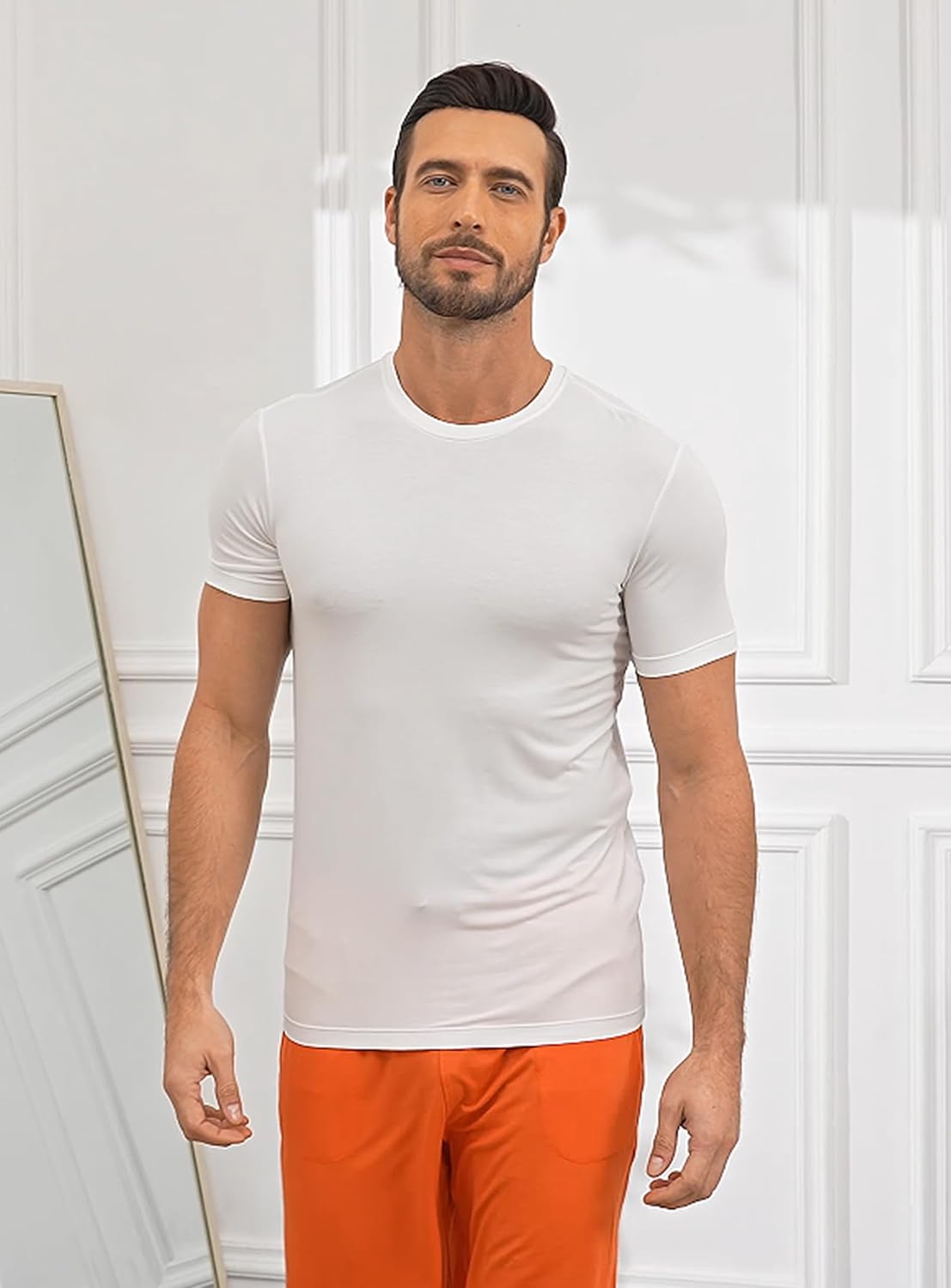 COLORFULLEAF Men's Undershirts Bamboo Rayon Short Sleeve Crewneck/V-Neck Tees Slim-fit T-Shirts 3 or 5 Pack - Image 2