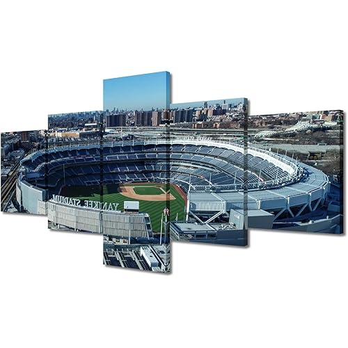 TUMOVO 5 Panel Aerial View of Baseball Stadium Canvas Wall Art New York Baseball Field Posters and Prints Sports Bathroom Decor Wall Art House Decor Stretched and Framed Ready to Hang (50" Wx24 H)