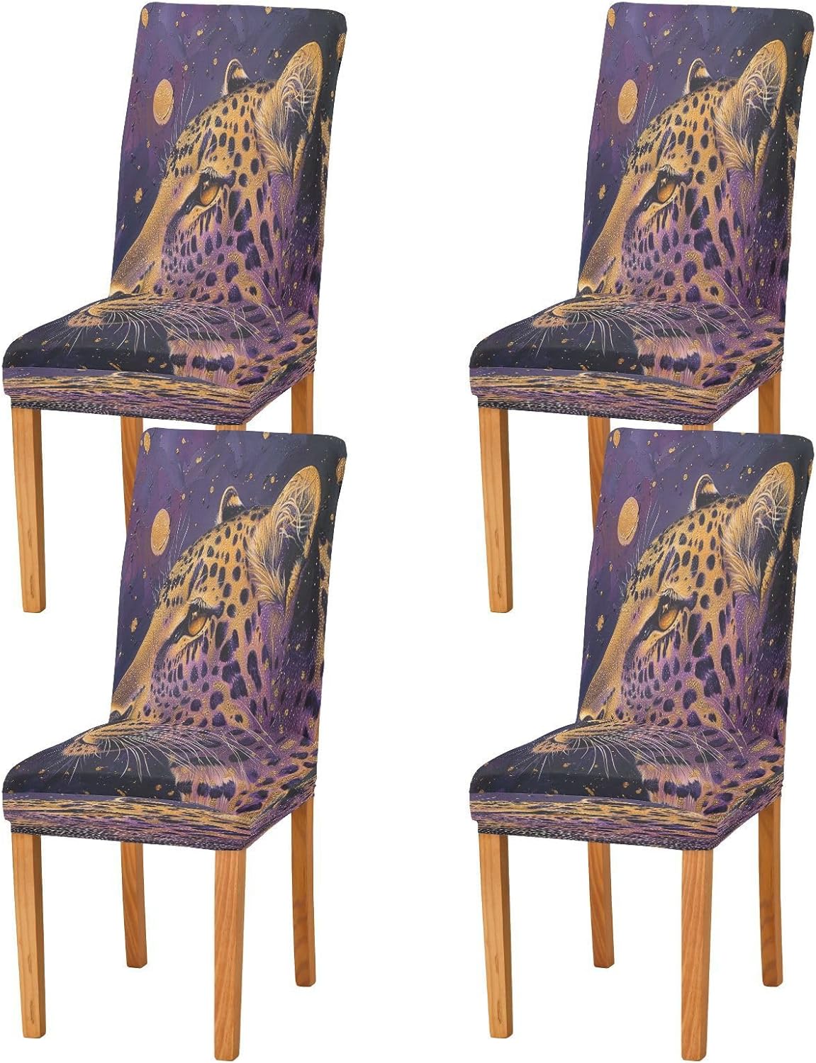 ALAZA Stretch Dining Room Chair Covers, Leopard on Purple Chair Covers Parson Chair Slipcovers Removable Washable for Dining Room Ktichen Ceremony