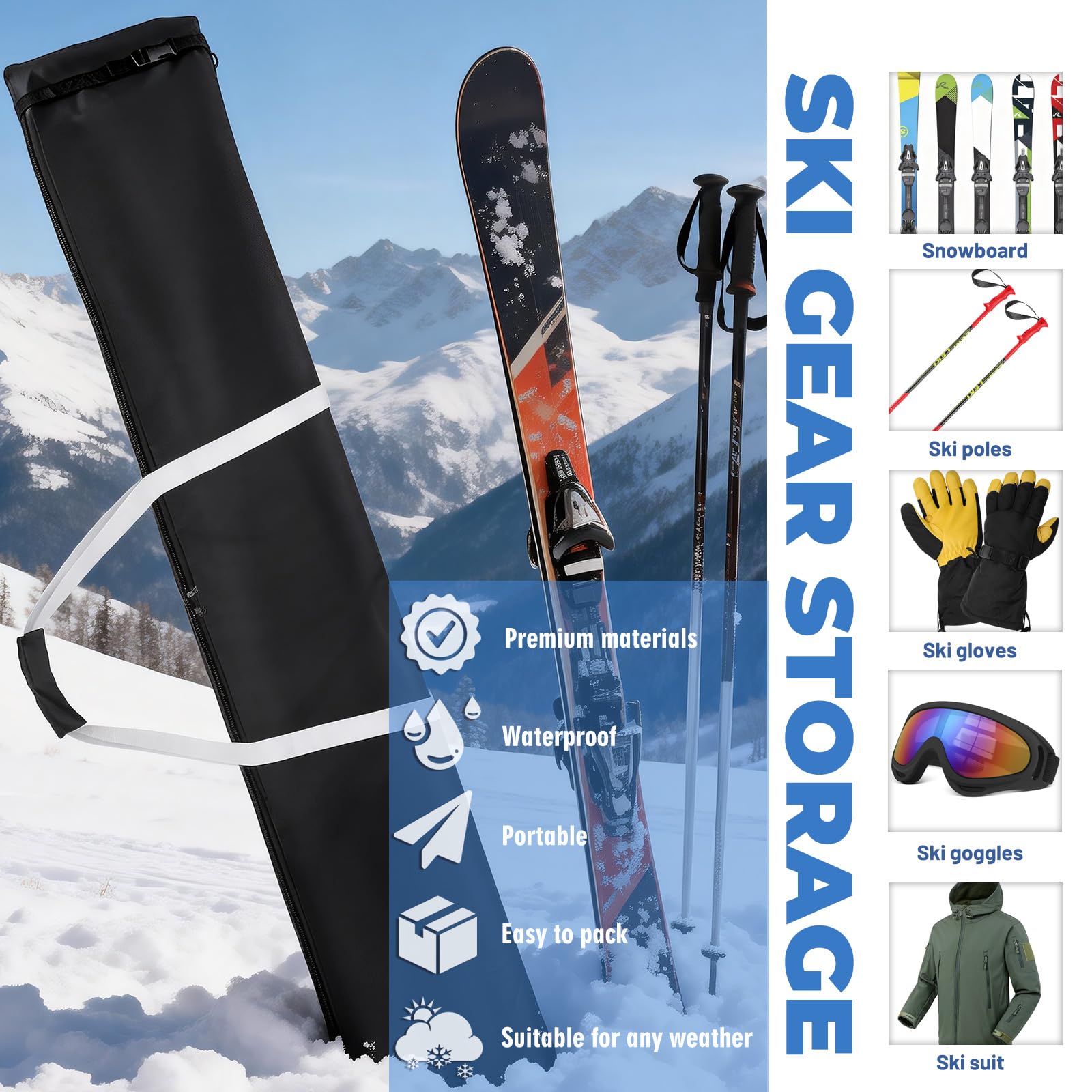 Housse de Ski 180 cm Sac Snowboard Homme Femme