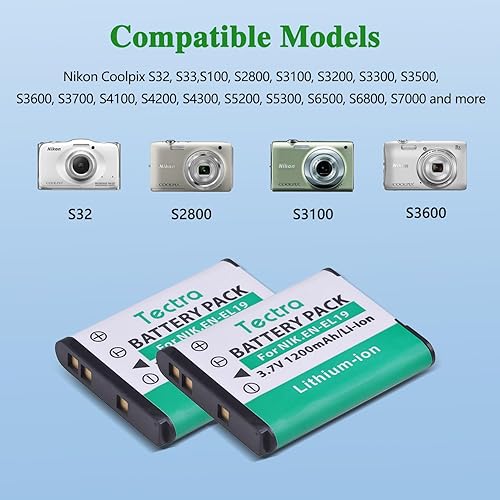 Miniatura 2 de 2 baterías EN-EL19 y cargador USB dual LED para Nikon Coolpix A300, W100, W150, S3100, S3200, S3300, S3500, S3600, S3700, S4100, S4200, S4300,