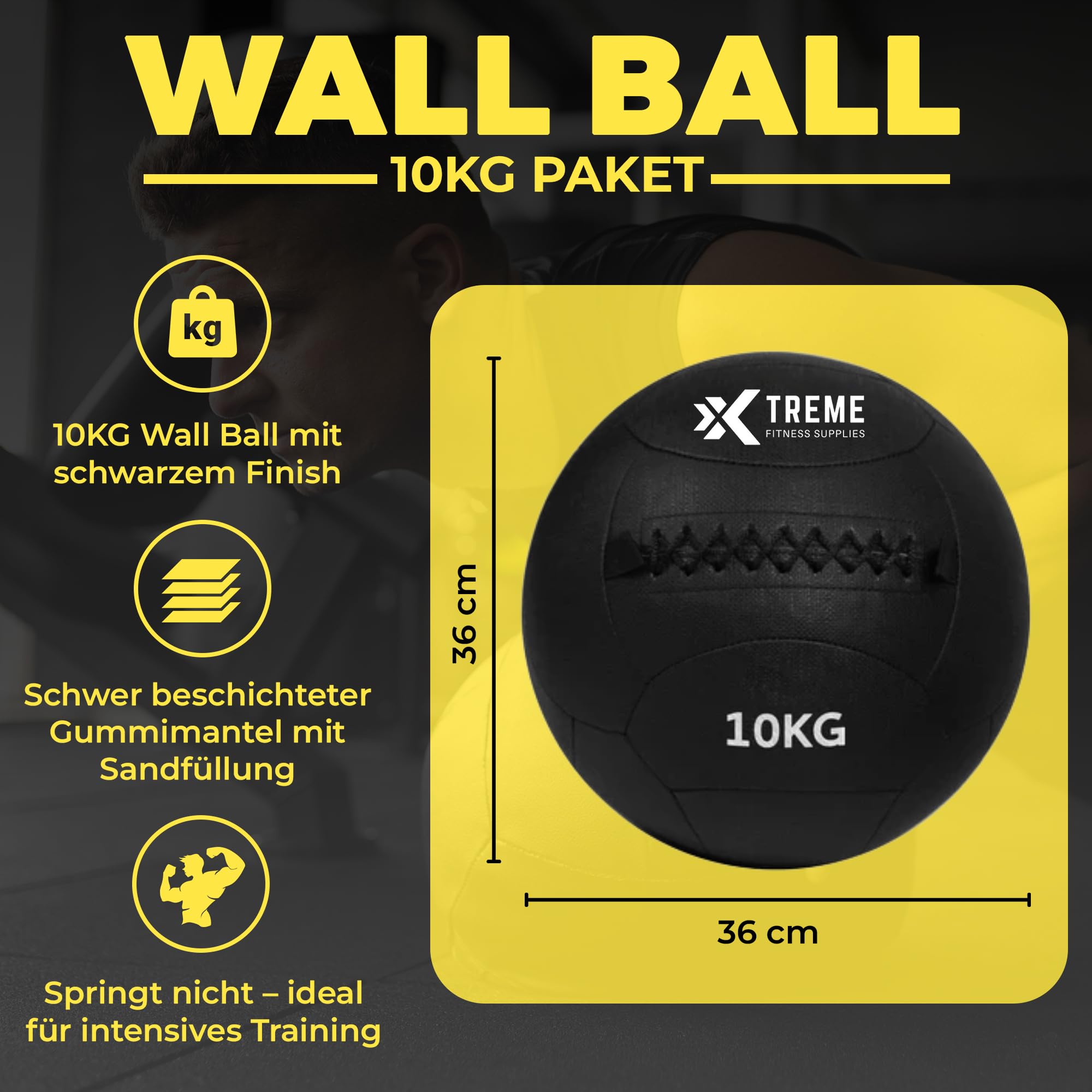 Xtreme Fitness Wallball 4-12 kg, Rutschfester Medizinball für Krafttraining, Core und Crossfit, Sandgefüllter Gewichtsball mit robuster Hülle, Ideal für HIIT, Slam Ball und Training im Home Gym
