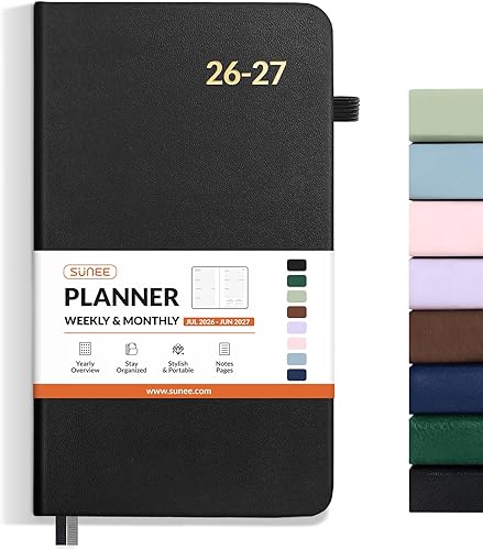SUNEE - Agenda semanal de bolsillo 2025-2026 de 3.5 x 6 pulgadas, 12 meses (julio de 2025 a junio de 2026), calendario de año académico, tapa dura,