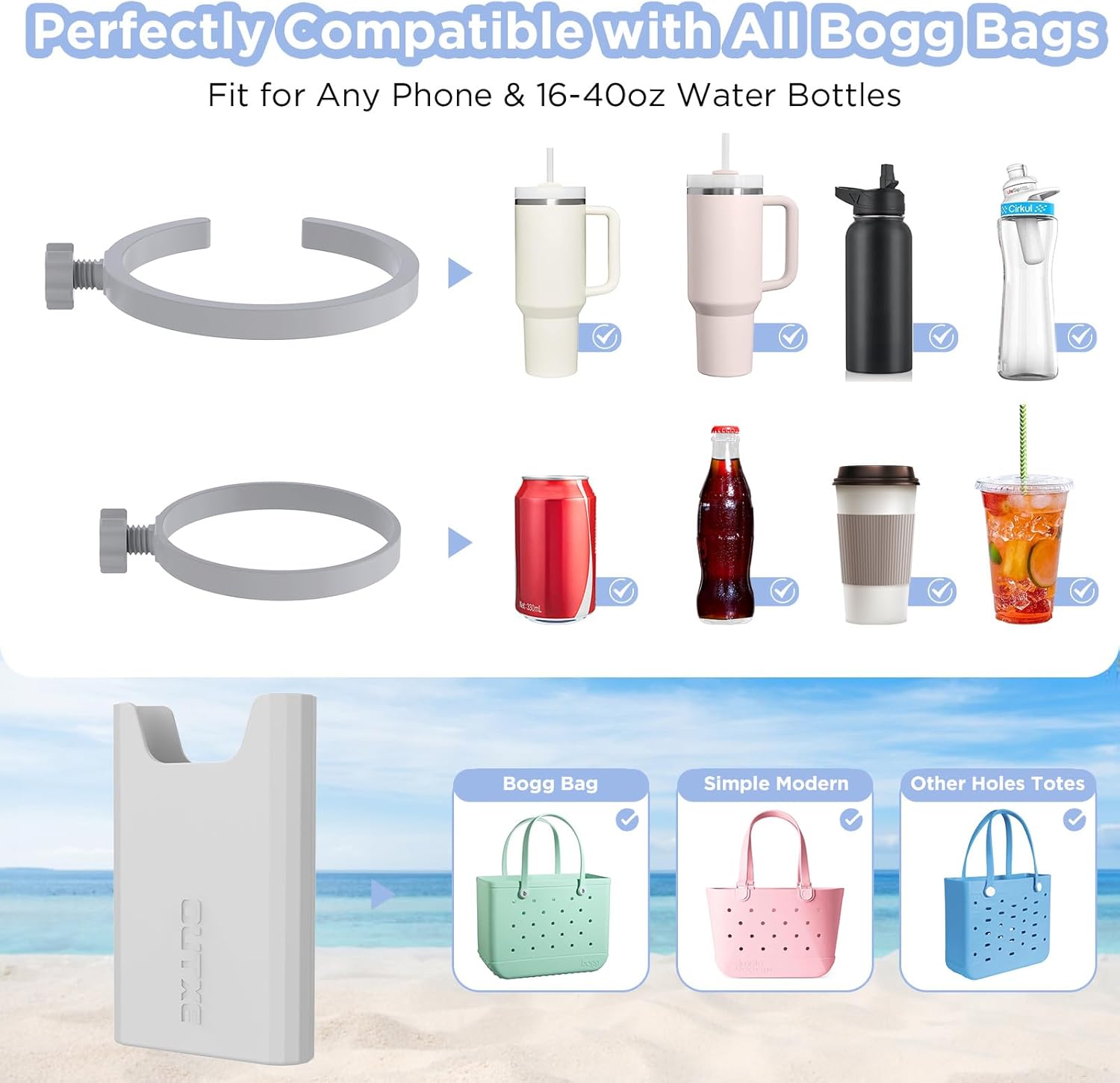 OUTXE Organizer Inserts for X Large Original Bogg Bag, 2 Pack Cup Holder for All Bogg Bags, Phone Holder Accessories and Hooks Insert Compatible with Simple Modern Beach Tote Bag,Grey