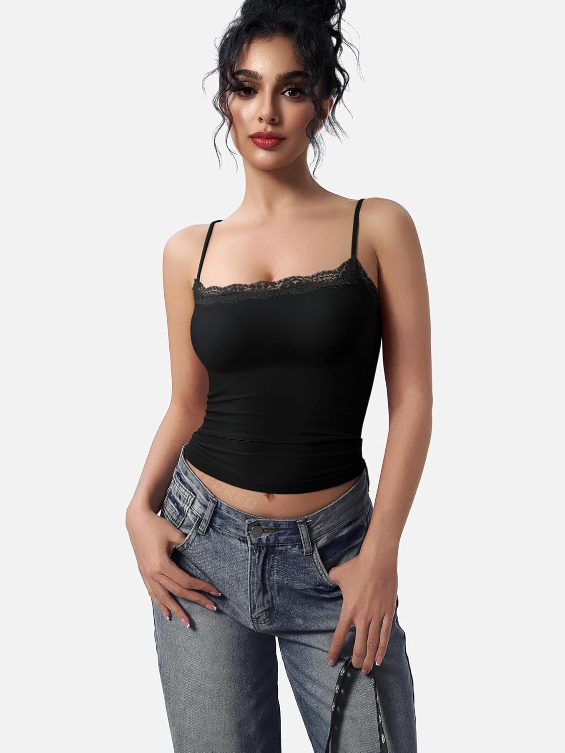 YEOREO Women Lace Cami Y2K Square Neck Double Lined Sexy Strap Tank Top Sleeveless Going Out Party Club Basic Shirt - Image 3