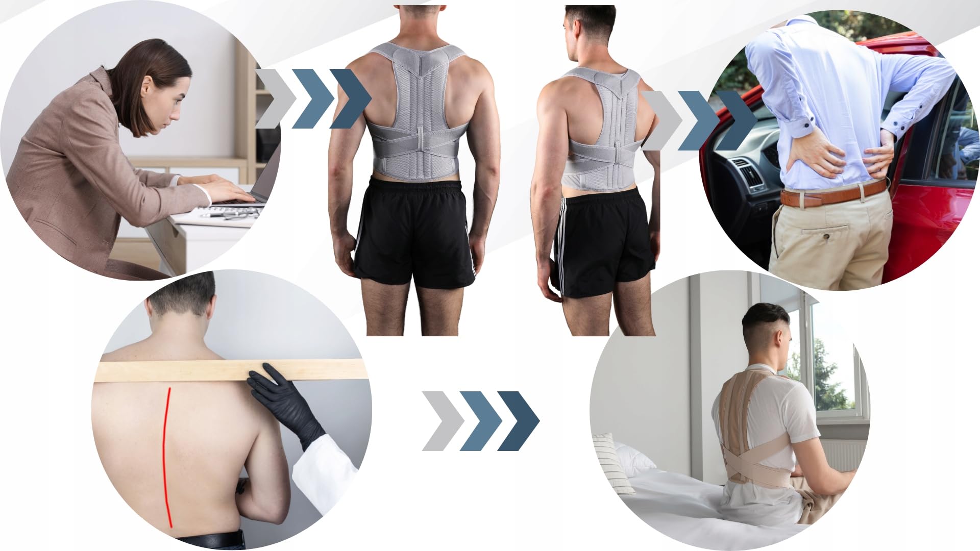 Korektor Postawy Ortopedyczny, Szary, Neopren i Nylon, XXL 90-108cm, ze Stelażem Aluminiowym, Prostotrzymacz dla Kręgosłupa