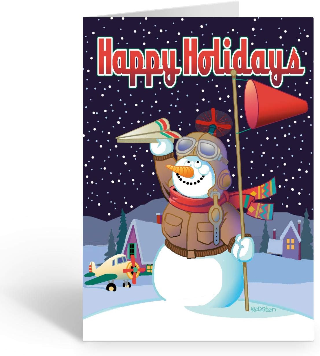 Stonehouse Collection | Snowman Airplane Theme Christmas Card | 18 Airplane Christmas Cards & Envelopes | USA Made (Standard)
