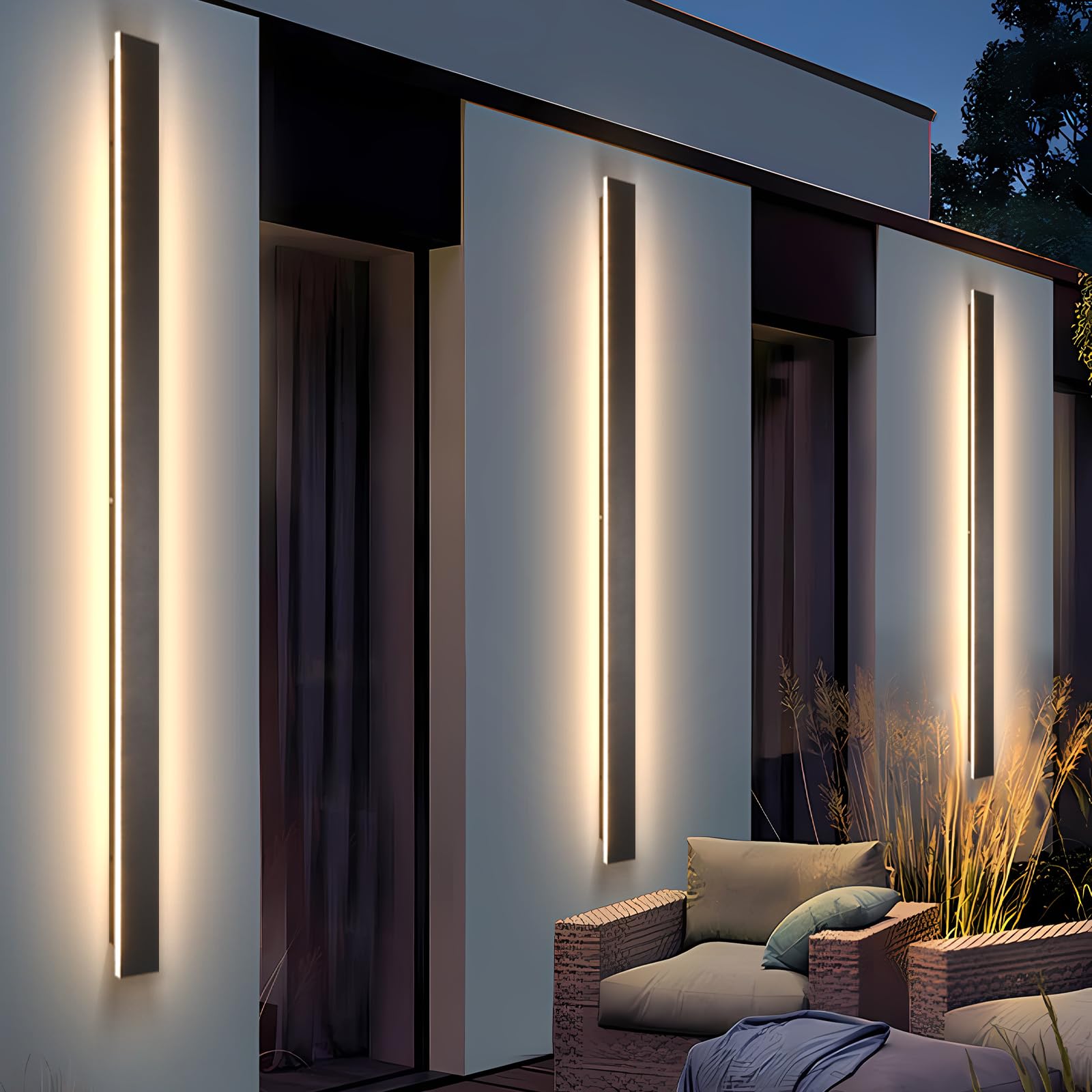 AioTio Modern Outdoor Lights Fixture,2pack 92.5inch Exterior Porch Lights Fixture Wall Mount,3000K Rectangular Black Linear Long LED Outdoor Entrance Wall Sconce Lighting for Garage,Front Door
