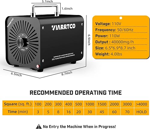 Miniatura 5 de Generador de máquina de ozono 40,000 mg/h 8000 pies cuadrados Eliminación de olores de máquina de ozono para el hogar y el automóvil con
