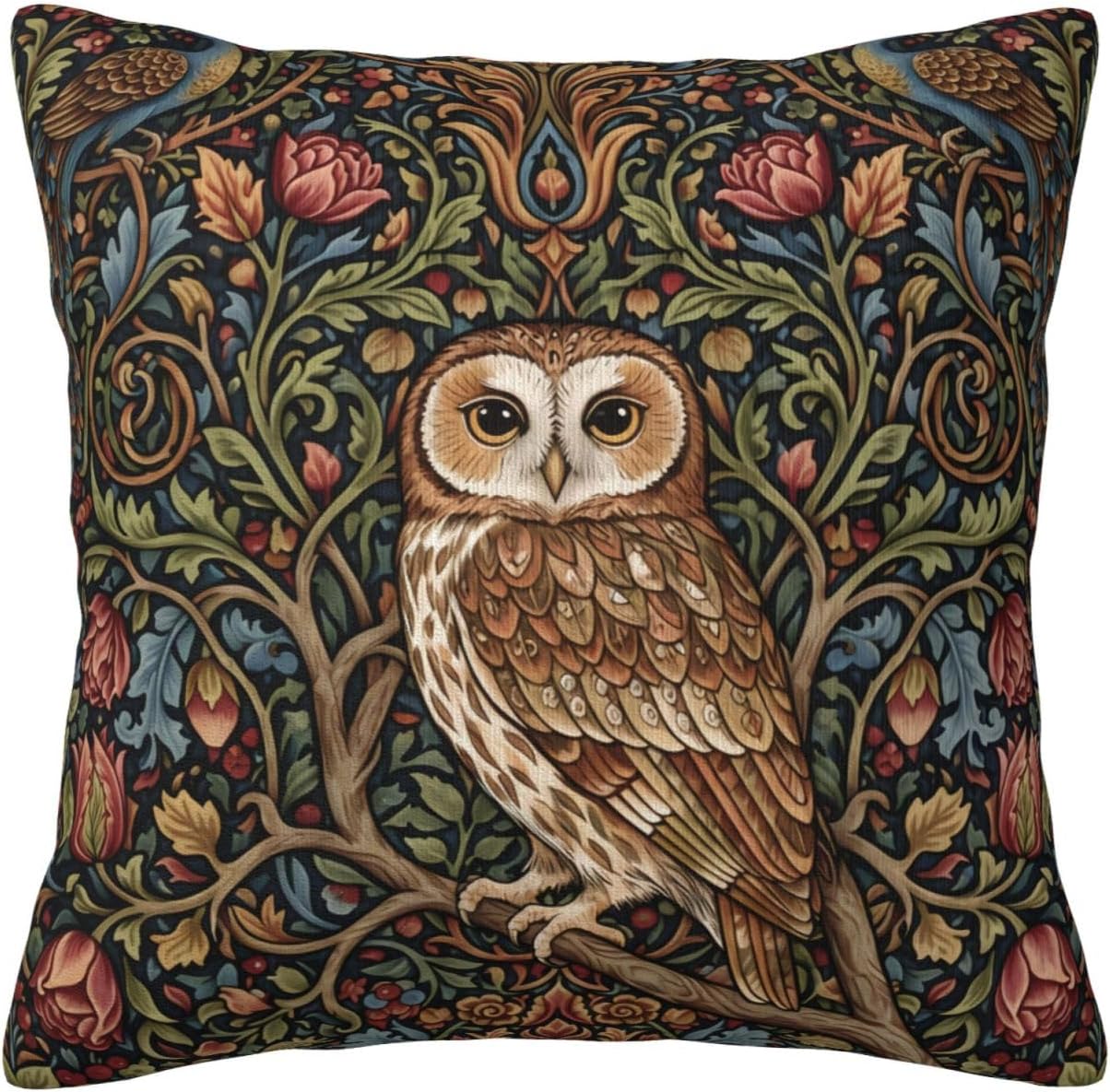 William Morris Vintage Floral Owl Throw Pillow Covers 18x18In Velvet Material