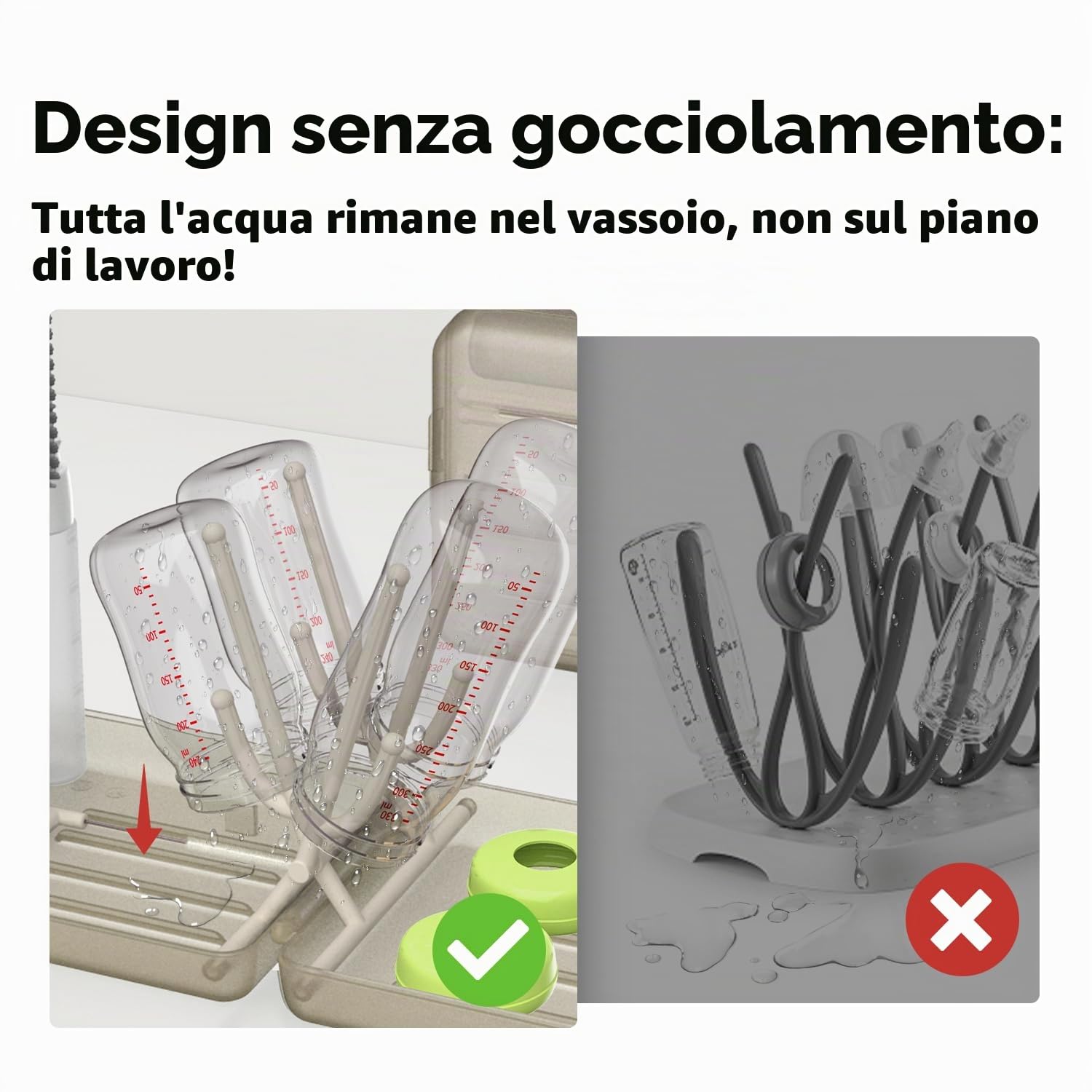 YOTIME Set Spazzole Biberon Viaggio con Scola Biberon Pieghevole, Apertura Automatica & Fessure di Asciugatura Verticale, 3 Spazzole + Dispenser, Essentials per Genitori in Viaggio, Caffè Chiaro