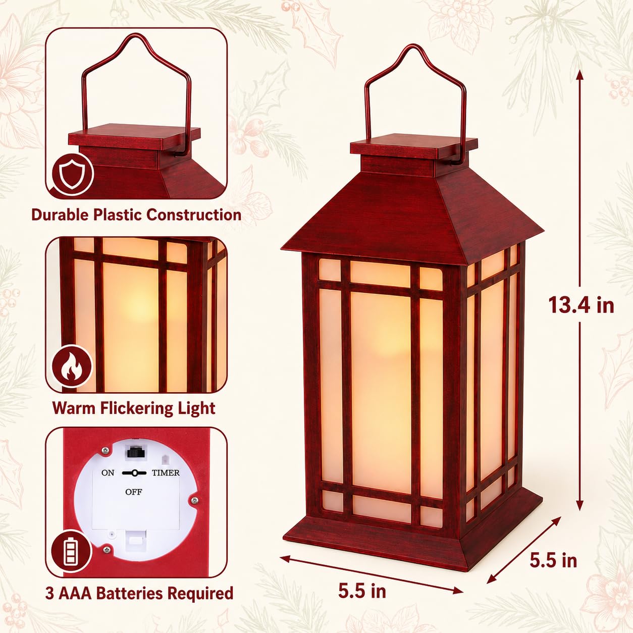 Bdor Lanterne decorative all'aperto a 13 pollici con il timer della candela