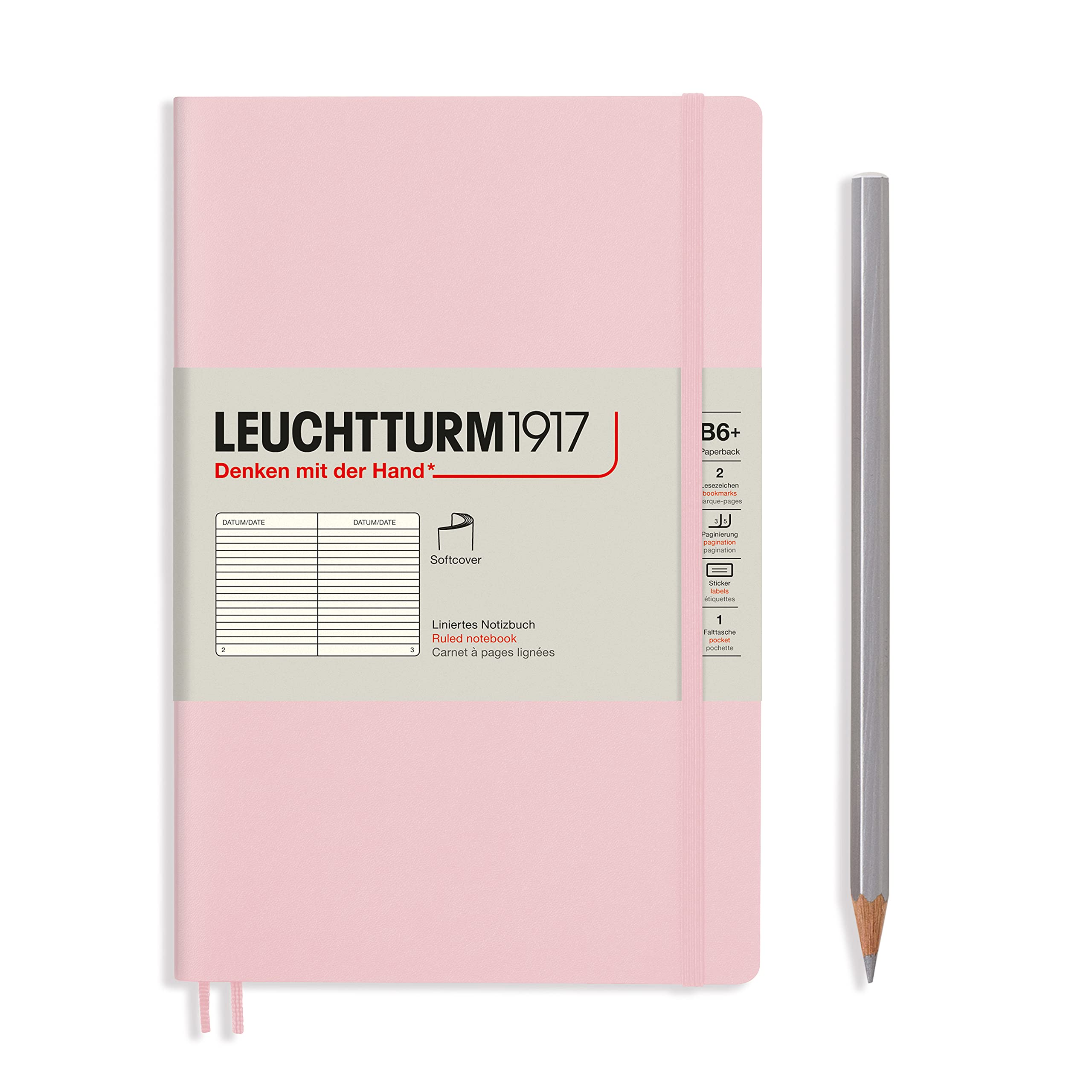 LEUCHTTURM1917 - Notebook Softcover Paperback B6+ - 123 Numbered Pages for Writing and Journaling (Ruled, Powder)
