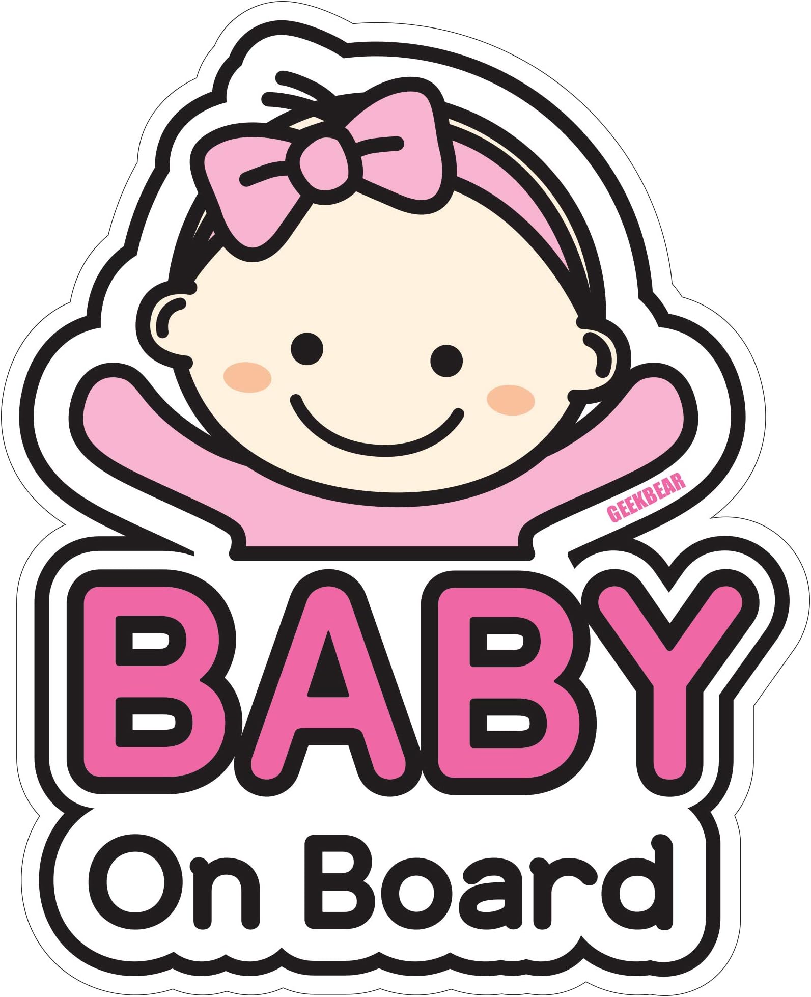 GEEKBEAR Baby on Board Car Sticker - Character Design, Reflective, Weather-Resistant (02. Basic Girl)