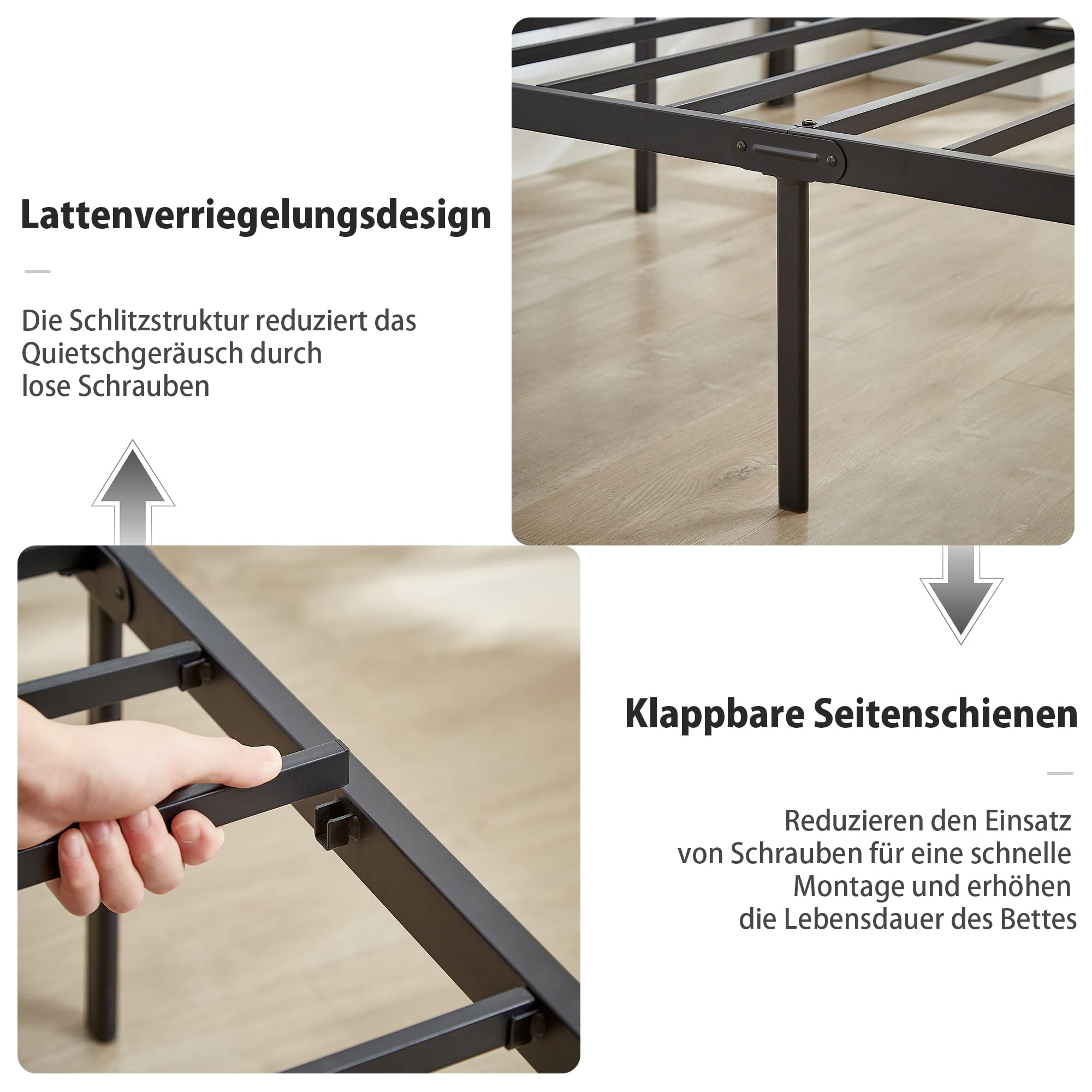 VECELO Einzelbett Metallbett 90x200 cm, Bettgestell mit Metall-Lattenrost und 110 cm hohem Kopfteil, bis 180 kg belastbar, geräuscharm, 32 cm Bodenfreiheit, einfache Montage, Schwarz