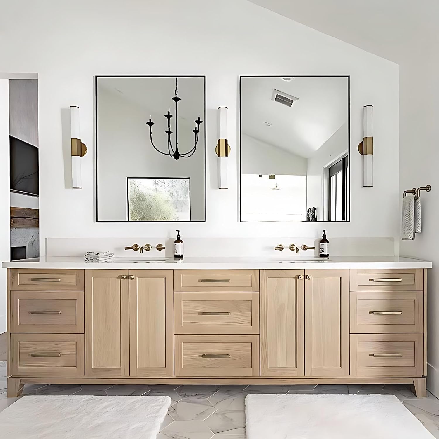 104IN Double Sink Bathroom Vanity - Solid Wood Bathroom Vanity with Sink, Includes Smart Defog Mirror, Floor Standing Sink Cabinet with Multifunctional Storage, No Assembly Required, Wood