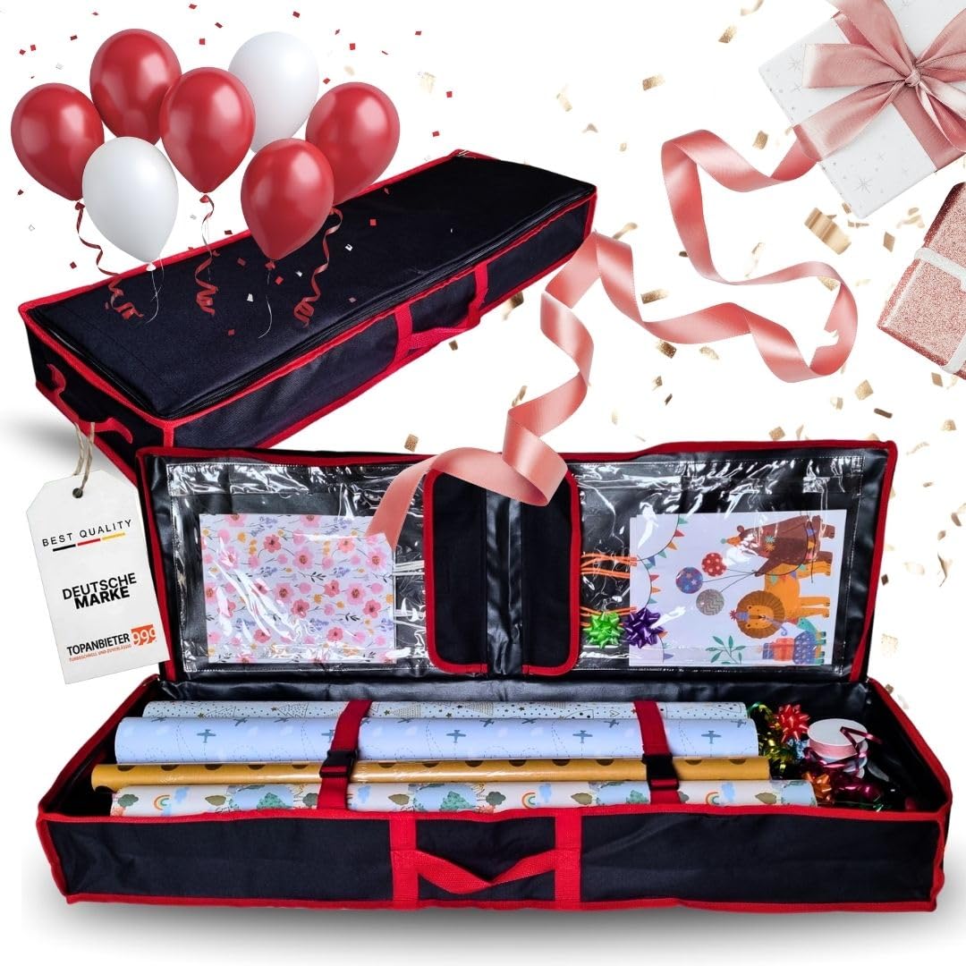 Geschenkpapier Aufbewahrungstasche 90 cm schwarz, wasserdicht/ Organizer für Geschenkverpackungen, Rollen, Bänder, Tütchen/ Aufbewahrungsbox staubdicht/ Geschenkpapierrollen Schutz bis zu 30 Rollen