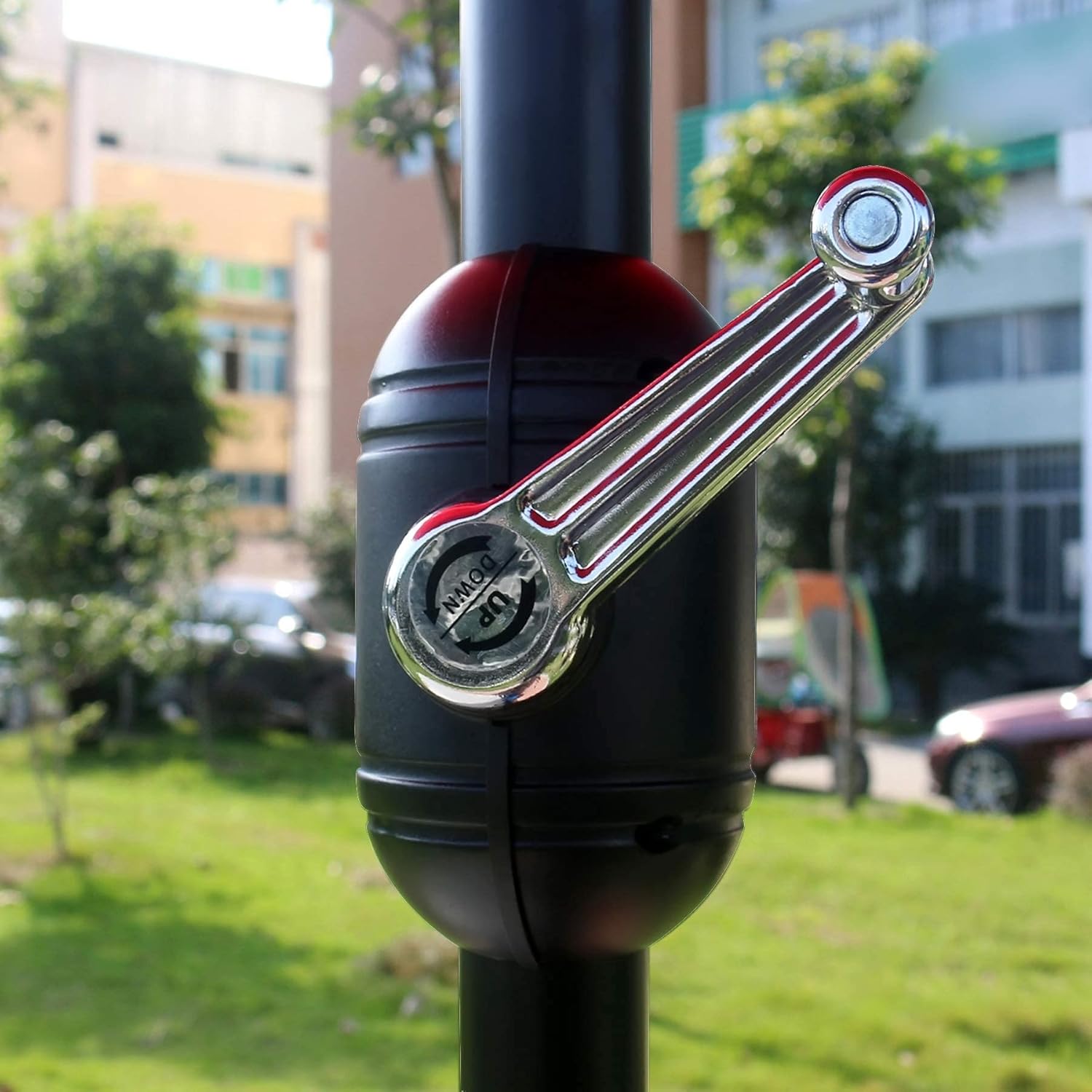 Sunnyglade 9' Patio Umbrella Outdoor Table Umbrella with 8 Sturdy Ribs (Red) | 18" 22-lbs Heavy Duty Round Antiqued Umbrella Base, Bronze