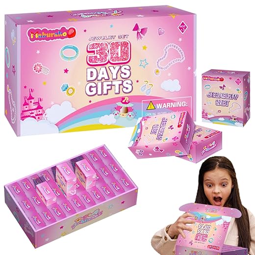 30 Days Gifts Toys for 3 4 5 6 7 8 Year Old Girls,Princess Toys Dress Up Rings Earrings Bracelet Necklace Hairpin Jewelry Box Little Girl Toys Age 3+ Year Old Birthday Easter Halloween Christmas Gifts