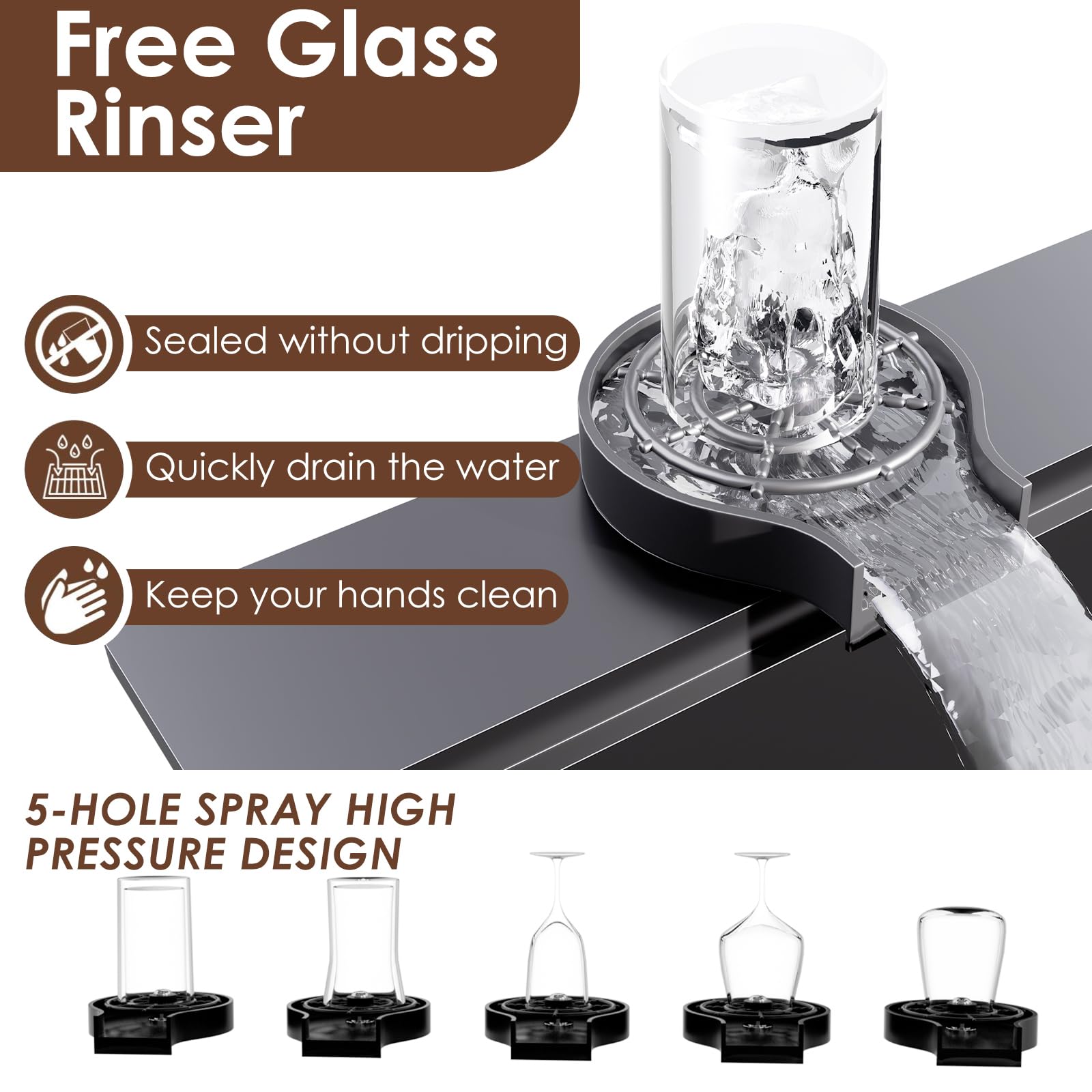 BURCHAIN 33x22 Inch Kitchen Sink Black Drop in Stainless Steel Kitchen Sinks 16 Gauge Single Bowl Workstation Luxury Top Mount Sink with 6 Accessories Include Glass Rinser (Black)