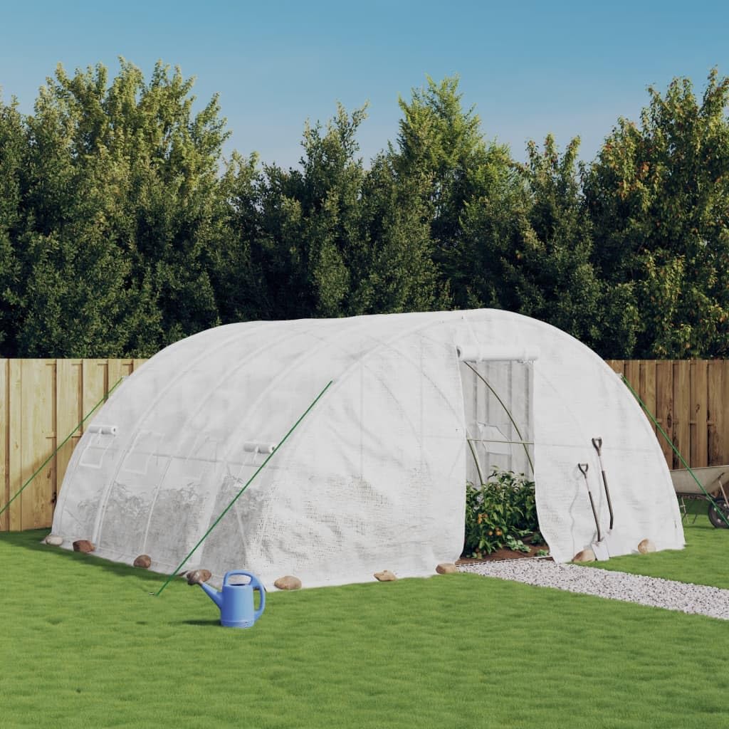 Invernadero con marco de acero blanco 20 m² 5 x 4 x 2,3 m para jardinería aficionada, cultivo, invernadero, balcón, terraza, con ventilación, estructura de acero resistente, cubierta de
