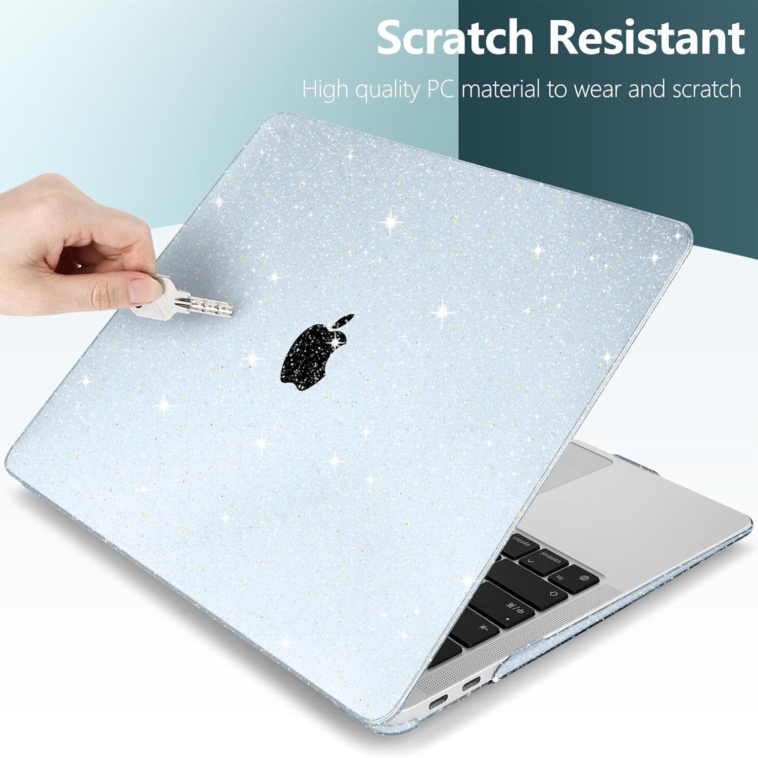 TWOLSKOO for MacBook Air 13.3 inch Case 2021-2018 M1 A2337 A2179 A1932 with Retina Display, Plastic Hard Shell Case with Keyboard Cover & Type C Adapter 2 Pack & Camera Cover, Glitter Blue - Image 5