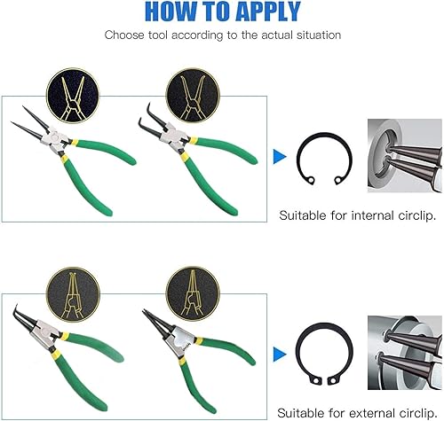 Miniatura 2 de Juego de 4 alicates de anillo a presión, juego de alicates de anillo de presión internosexternos de 7 pulgadas, alicates externosinternos