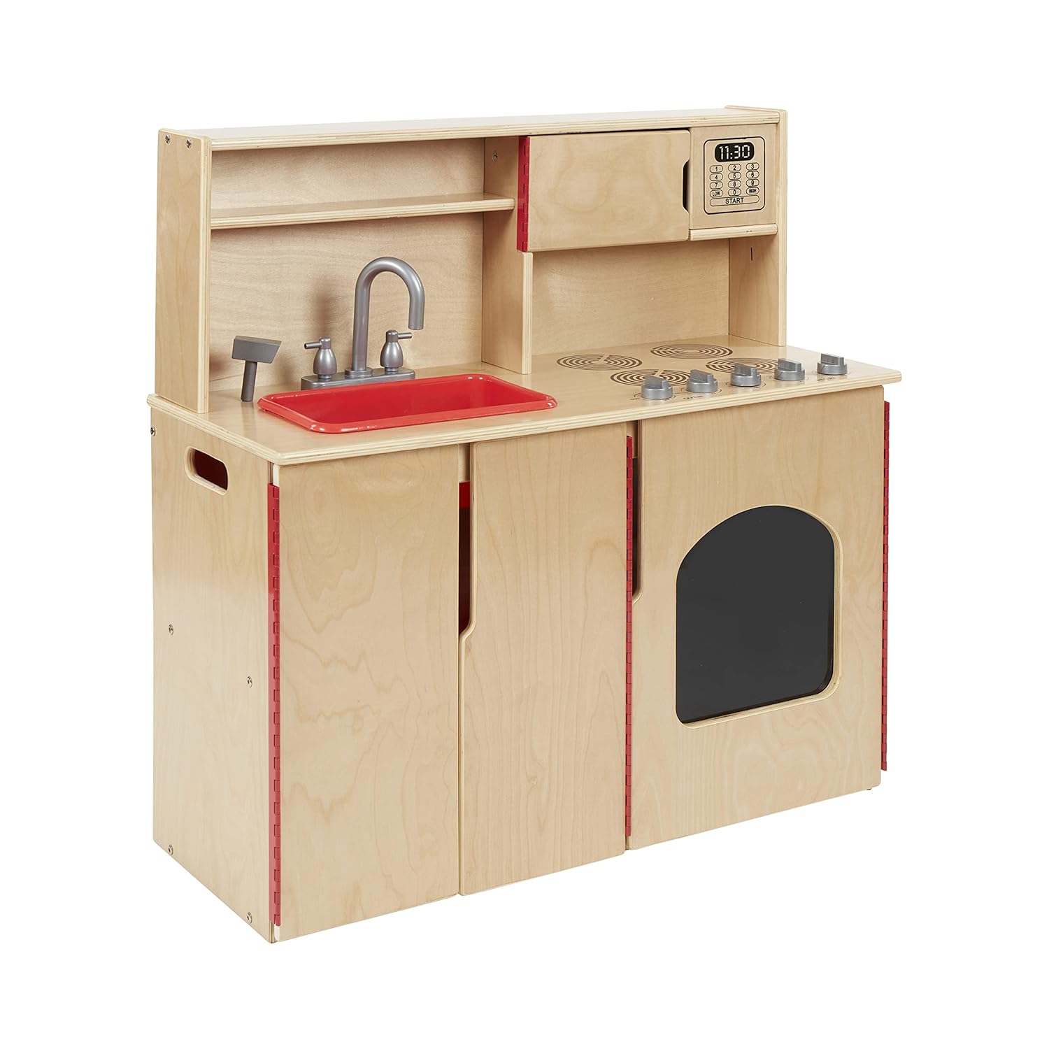 ECR4Kids 4-in-1 Kitchen, Sink, Stove, Oven, Microwave and Storage, Play Kitchen, Natural