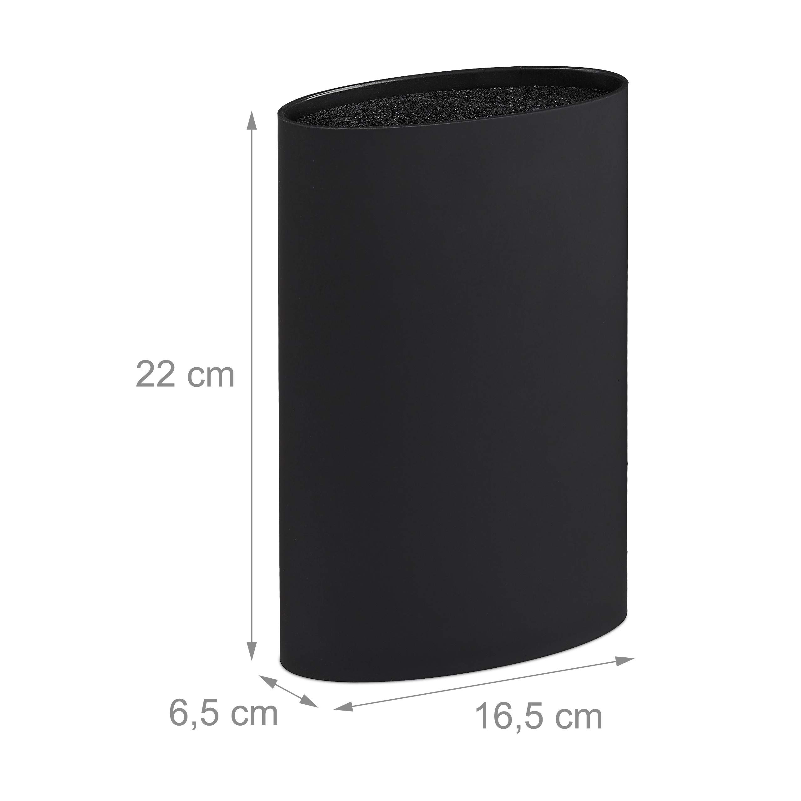 Relaxdays Portacoltelli Ovale, Ceppo Vuoto per i Coltelli, Blocco con le Setole, HxLxP: 22 x 16,5 x 6,5 cm ca., Nero