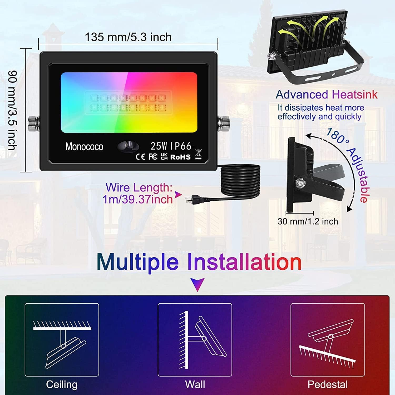 Upgraded LED Flood Light Outdoor 25W 4 Pack, DIY Color Changing Christmas Lights Outdoor Patio Floodlights with Remote, IP66 Waterproof RGB Spot Light Timing Uplights for Events Party Stage Light