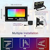 Vista 7 de Luz de inundación LED RGB equivalente a 250 W, monococo DIY 1000 luces de inundación a distancia, regulable, impermeable, temporizador