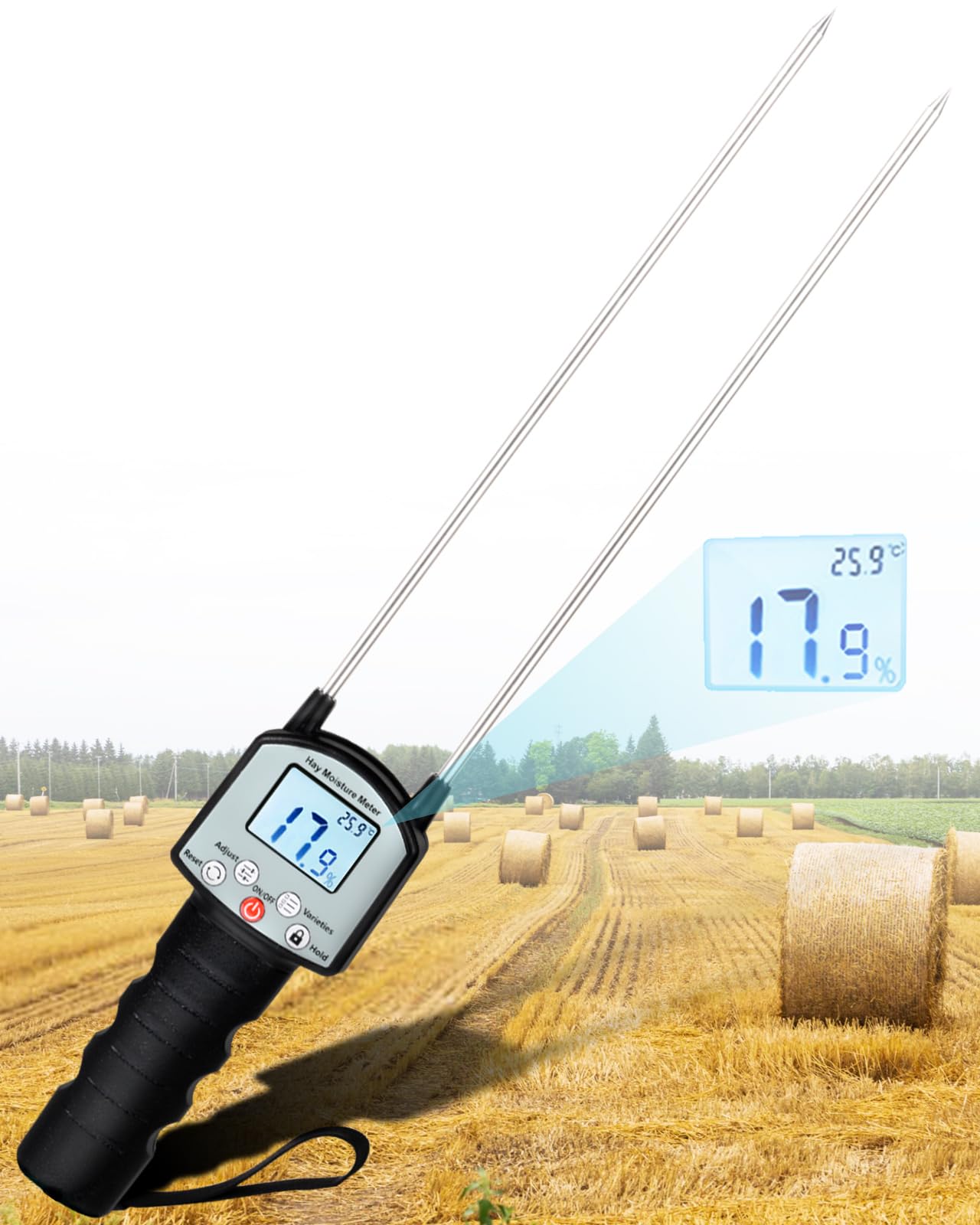 Probador portátil de humedad de heno, medidor de humedad de heno con sonda para monitoreo, sonda probadora de humedad para heno (probador de humedad de heno TK100)