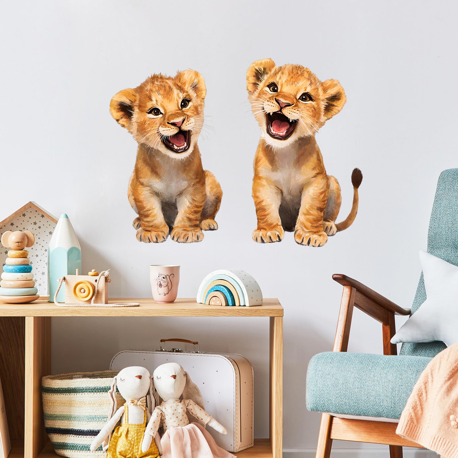 RoyoLam Baby Lions Wall Decals Removable Animal Cubs Vinyl Stickers for Nursery Living Room and Kids Playroom Watercolor Decor Peel and Stick Wall Art