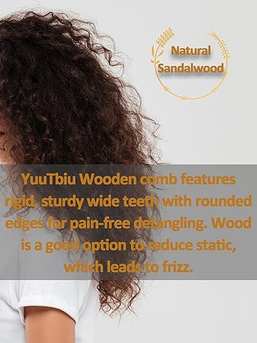 Miniatura 4 de Peine de dientes anchos de sándalo verde con asa, cepillo desenredante para cabello rizadorizado, reparación de puntas abiertas y cuidado suave del