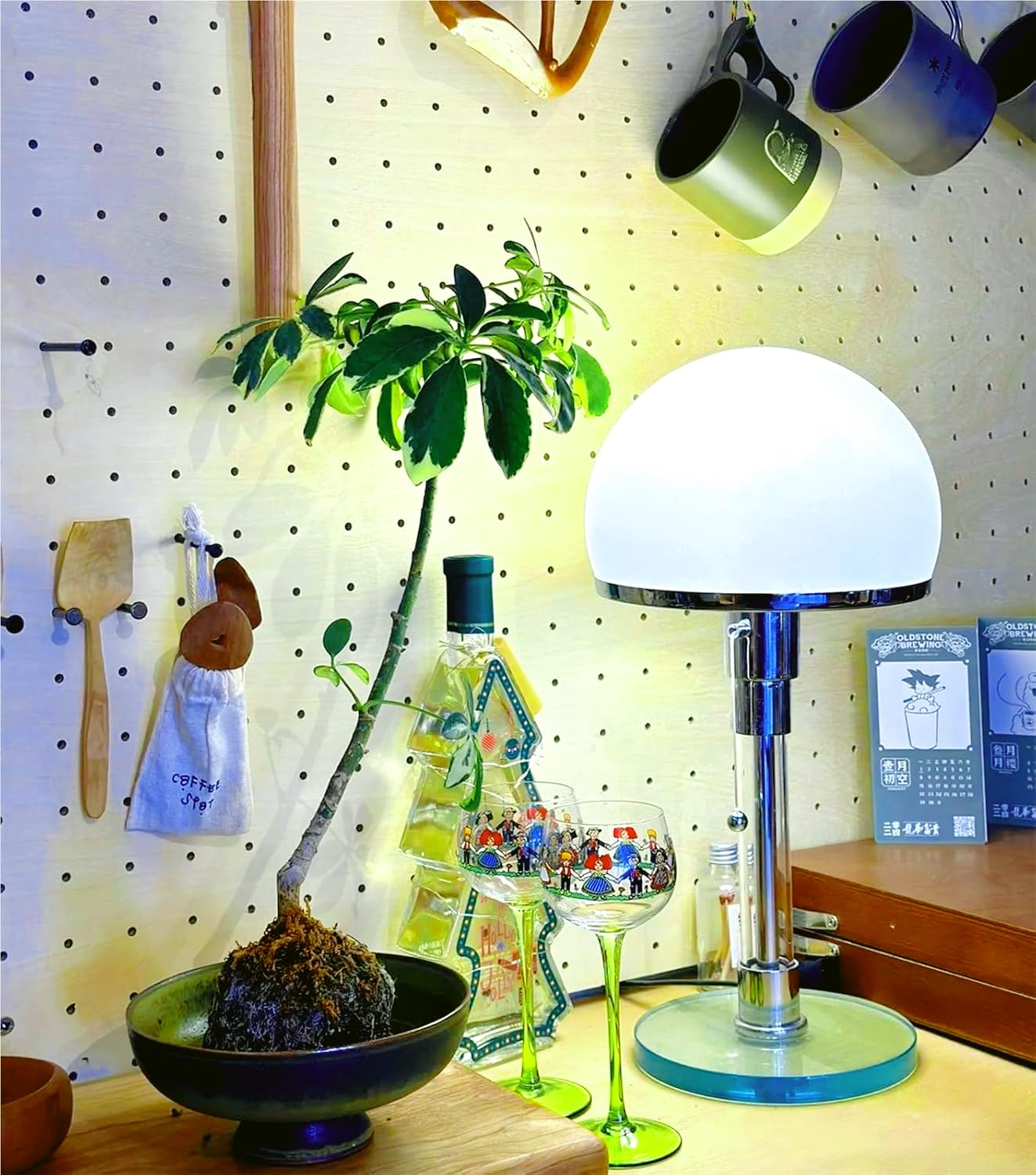 Moderne LED-Pilzlampe Tischlampe, Schreibtisch-Leselampe, Schlafzimmer-Nachttischlampe, Glas-Bauhaus-Tischlampe Pilz Lampen Tischlampe mit 3 Helligkeitsmodi für Wohnzimmer Restaurants