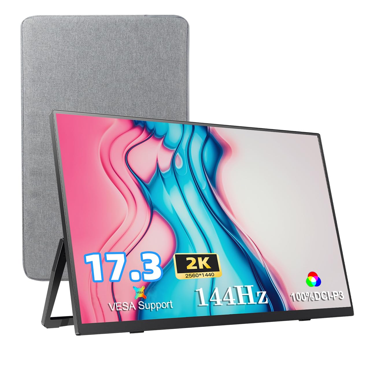Monitor portatile 2K 17,3 pollici, custodia in lega di alluminio ultra sottile monitor da gioco per ufficio portatile 2560X1440 100% sRGB FHD monitor USB tipo C HDMI, per interruttore telefono