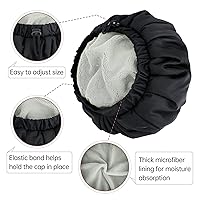 Vista 7 de Gorro de ducha de lujo para mujer, impermeable, reutilizable, doble capa, forro de microfibra con función de cabello seco, extra grande para cabello