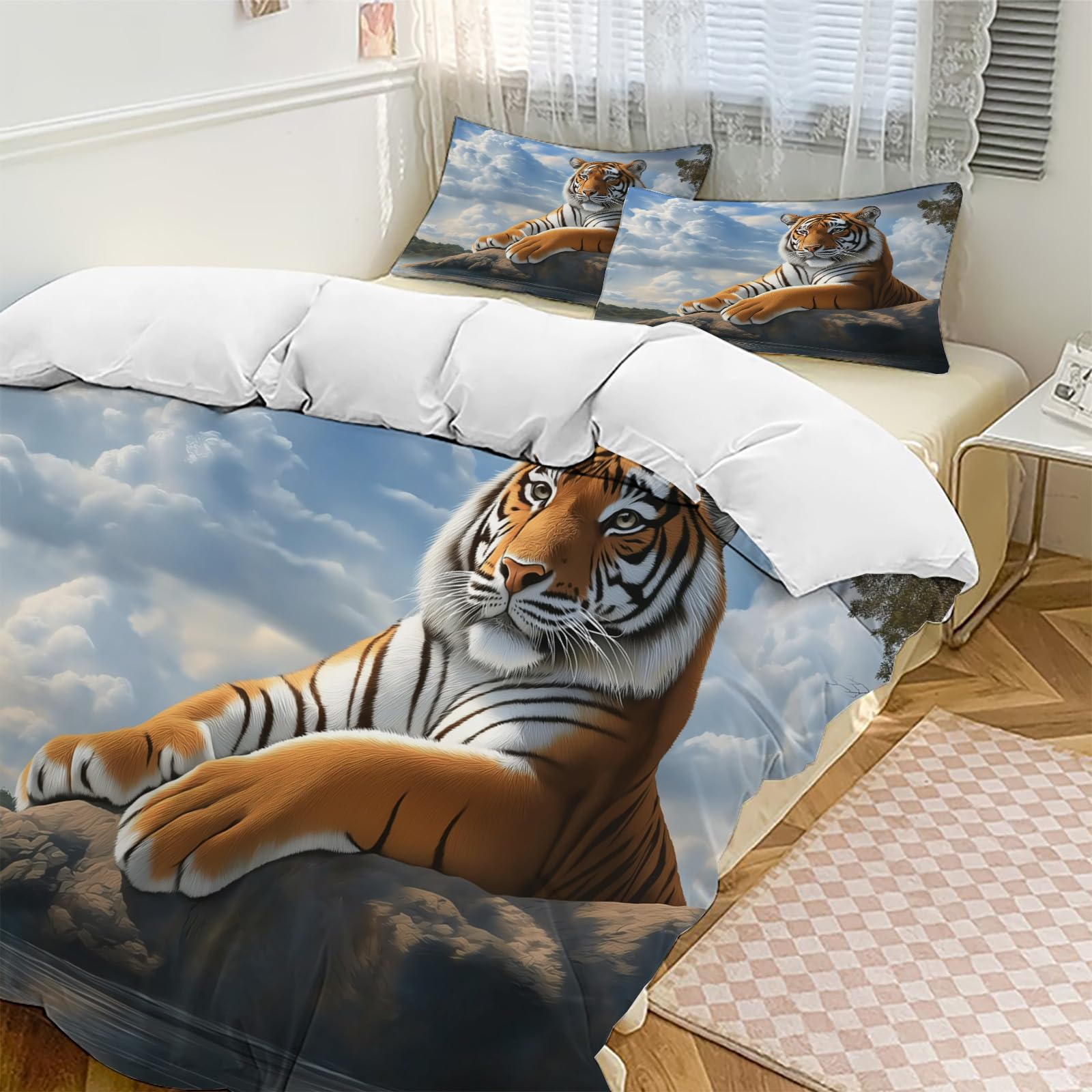 Housse de couette tigre géant avec 2 taies d'oreiller pour lit double