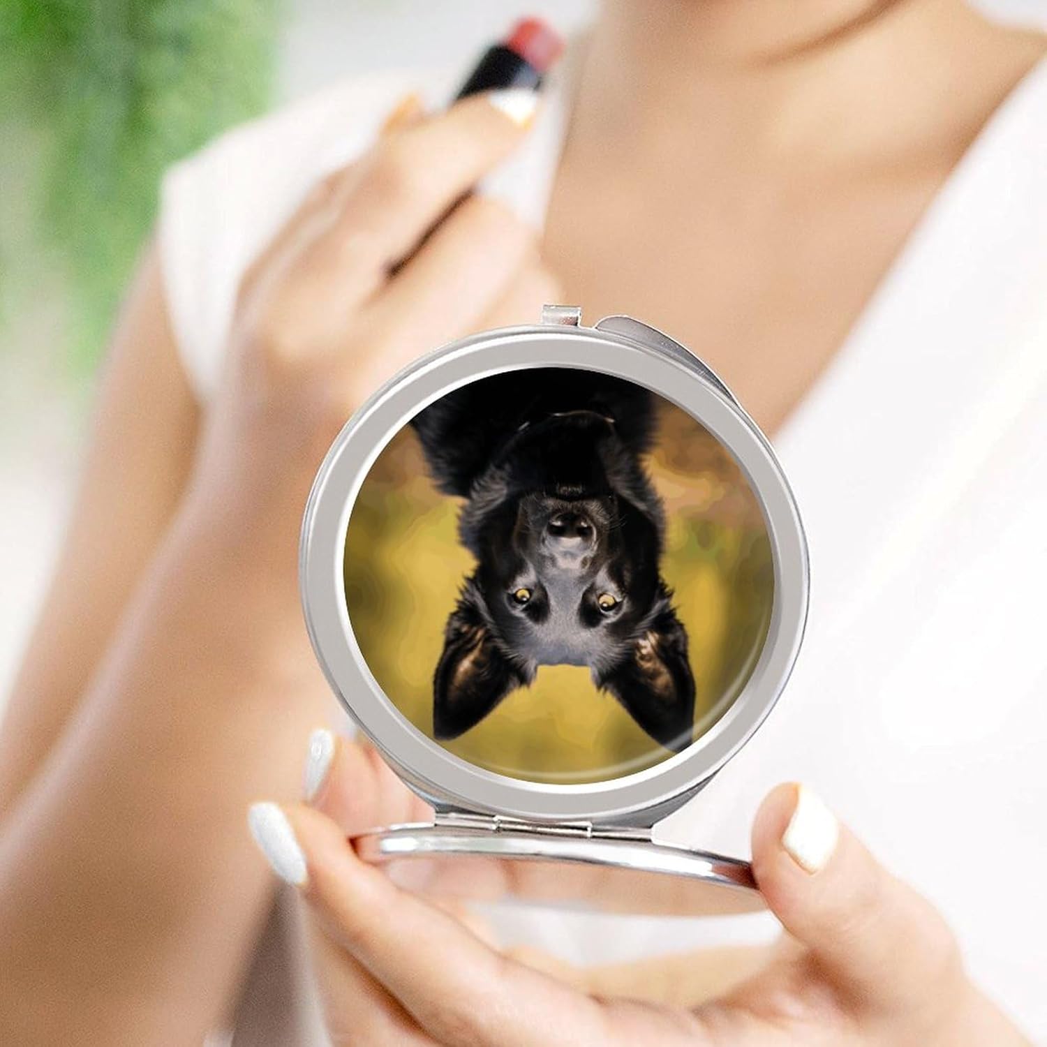 German Shepherd Dog Portable Makeup Mirror, Sided Travel Hand Mirror Mini Folding Mirror for Precise Makeup Women Daily Use