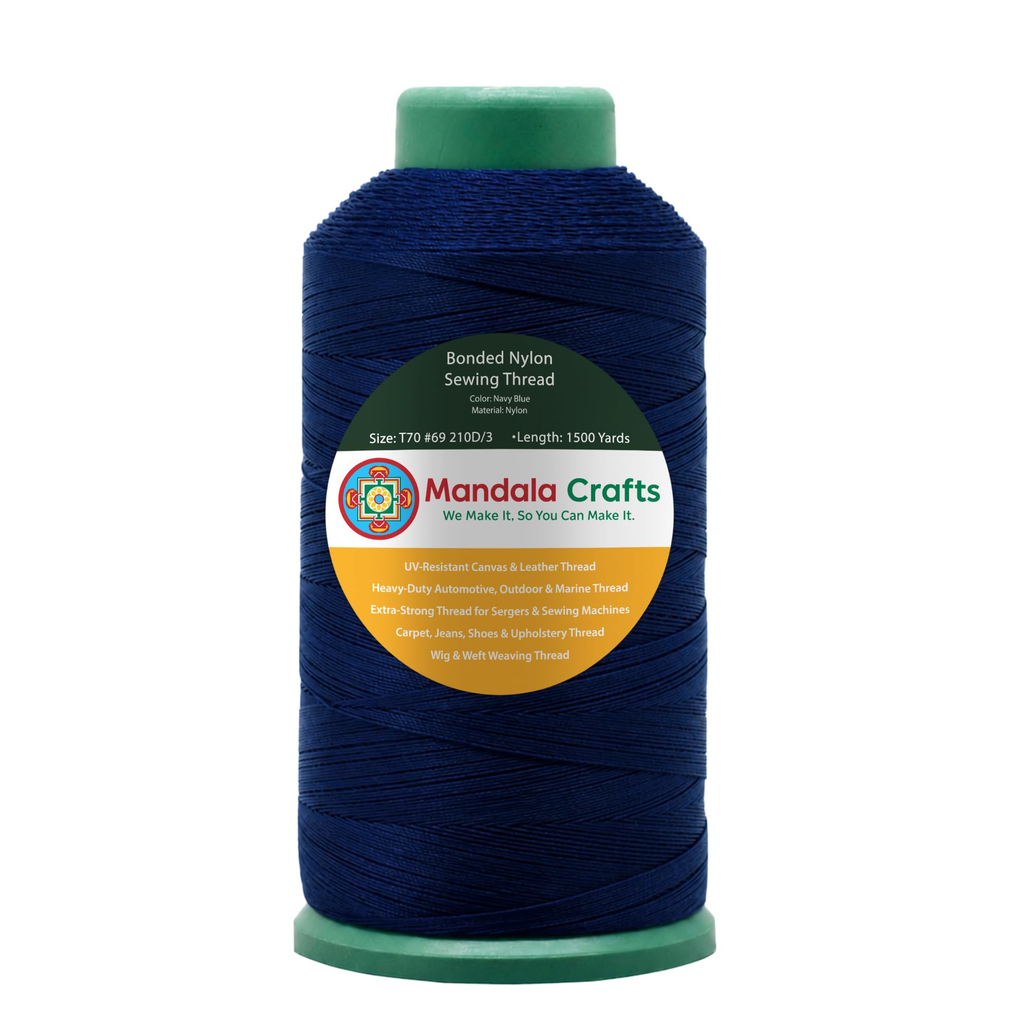 Mandala Crafts Size 69 210D T70 Navy Blue Bonded Nylon Thread, 1500 YDs — image 1