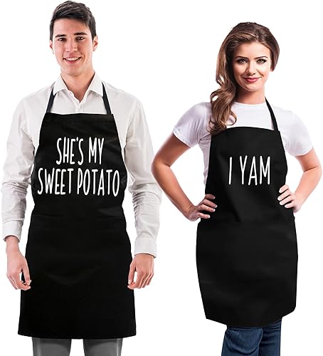 Funny Couple Aprons Gift Ideas For Her Him Wedding, Engagement, Bridal, Birthday Kitchen Cooking Set